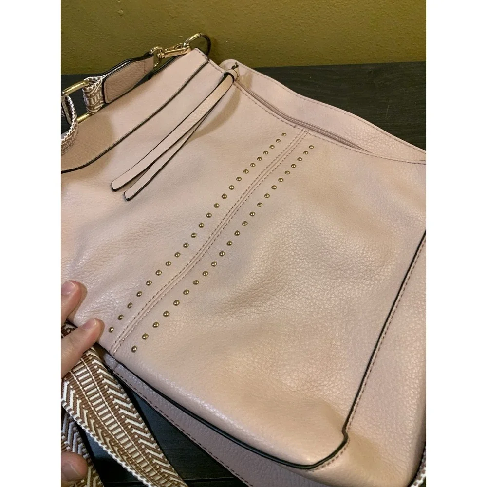Montana West Studded‎ Hobo Bag Vegan Leather Adjustable Shoulder Tote Lined Pink